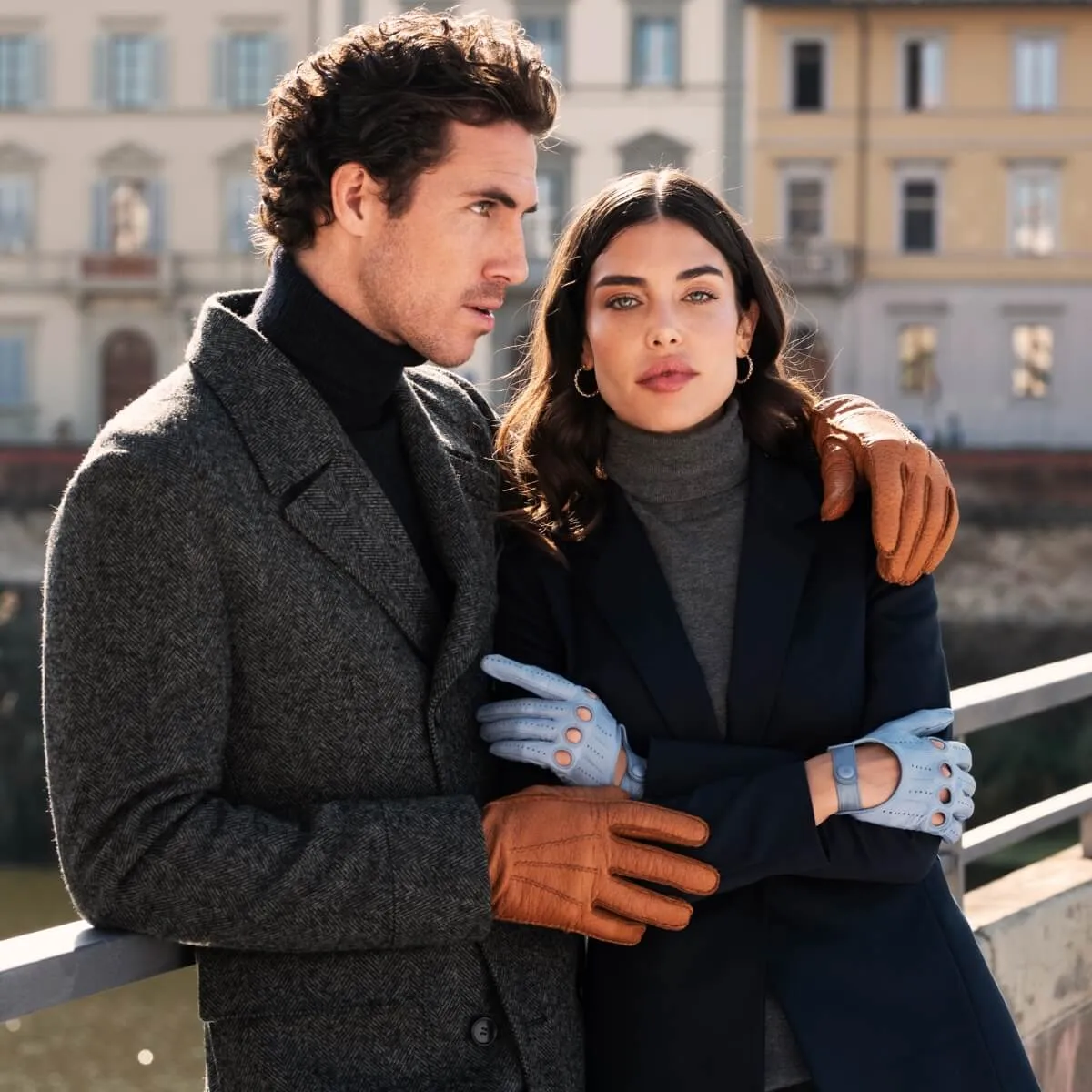 Alessa (sky) - classic Italian lambskin leather driving gloves