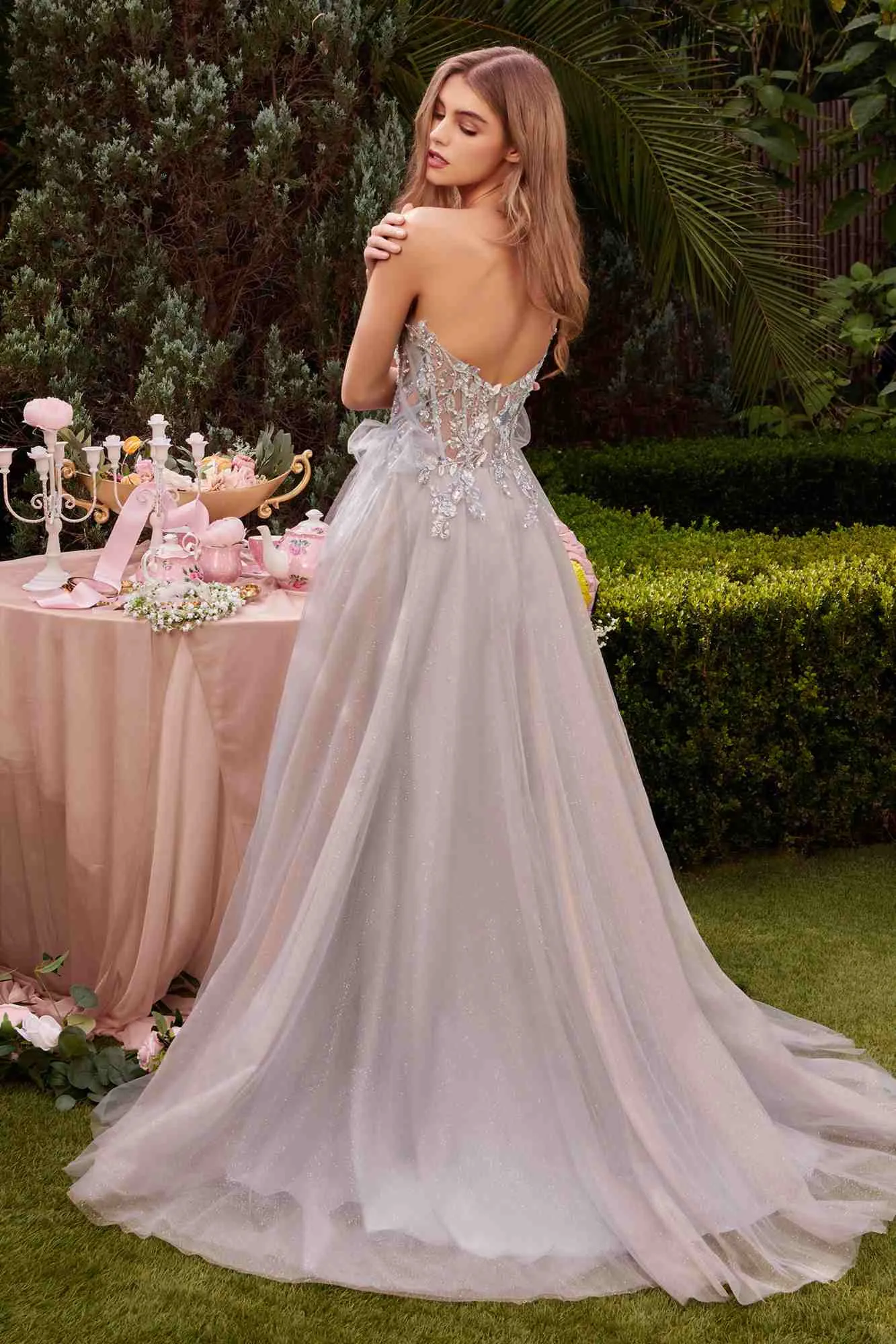 Andrea & Leo A1303 Long Strapless A-Line Glitter Tulle Gown