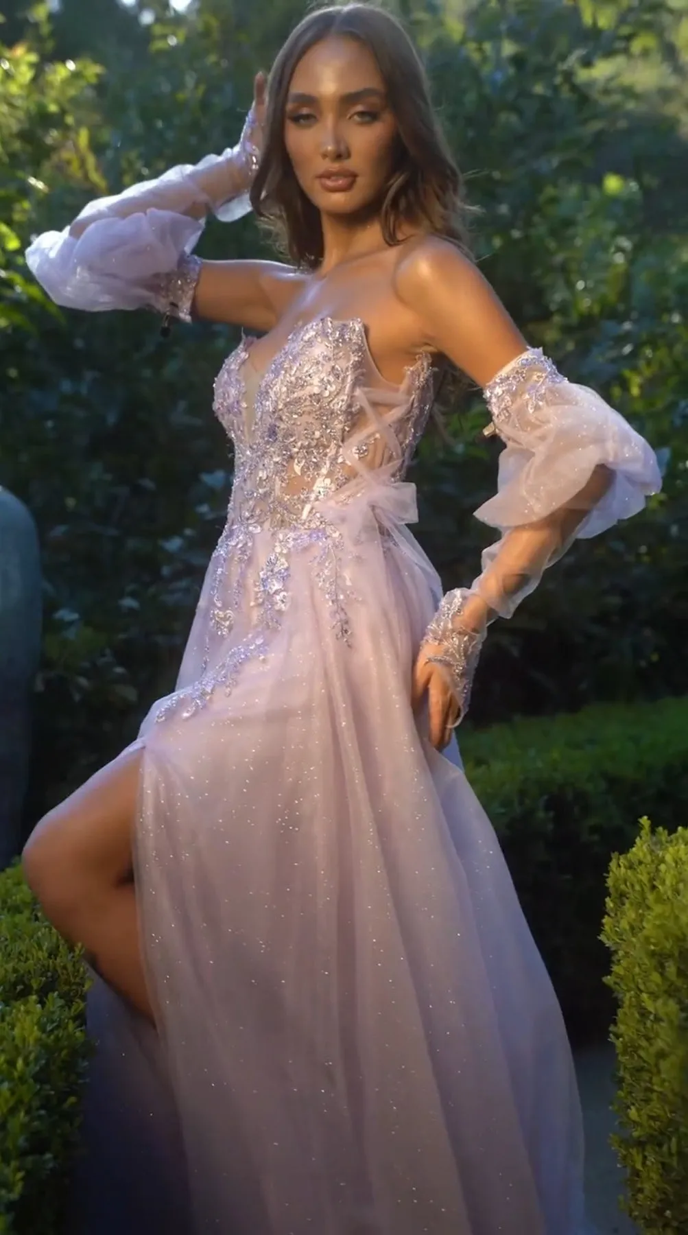 Andrea & Leo A1303 Long Strapless A-Line Glitter Tulle Gown