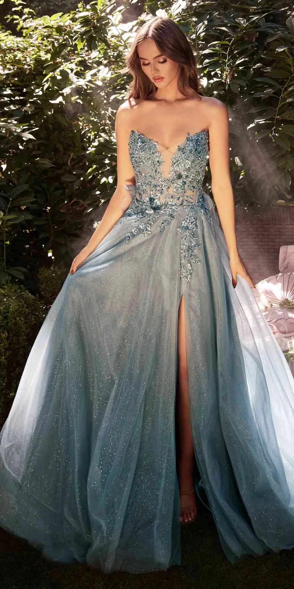 Andrea & Leo A1303 Long Strapless A-Line Glitter Tulle Gown