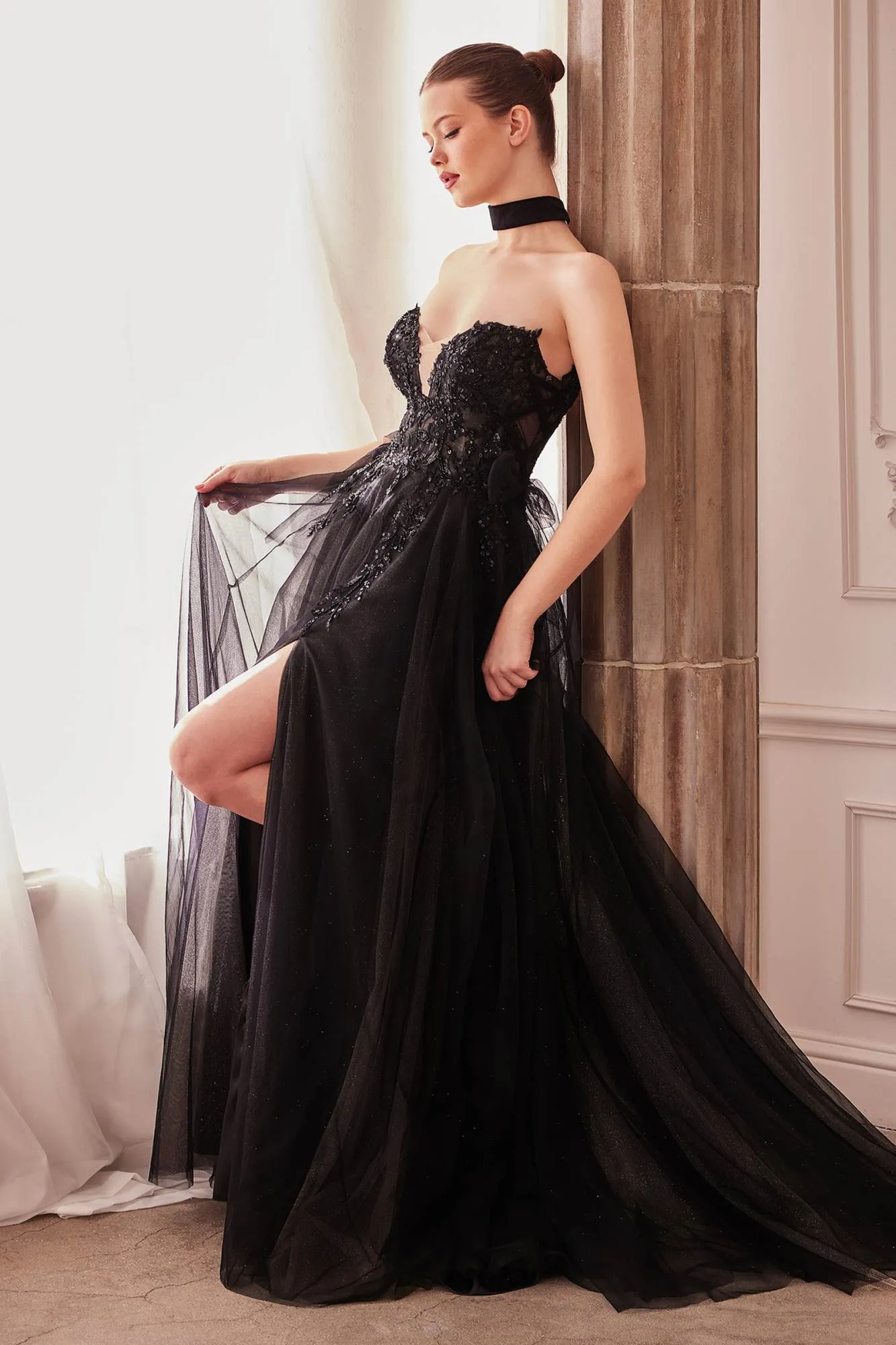 Andrea & Leo A1303 Long Strapless A-Line Glitter Tulle Gown
