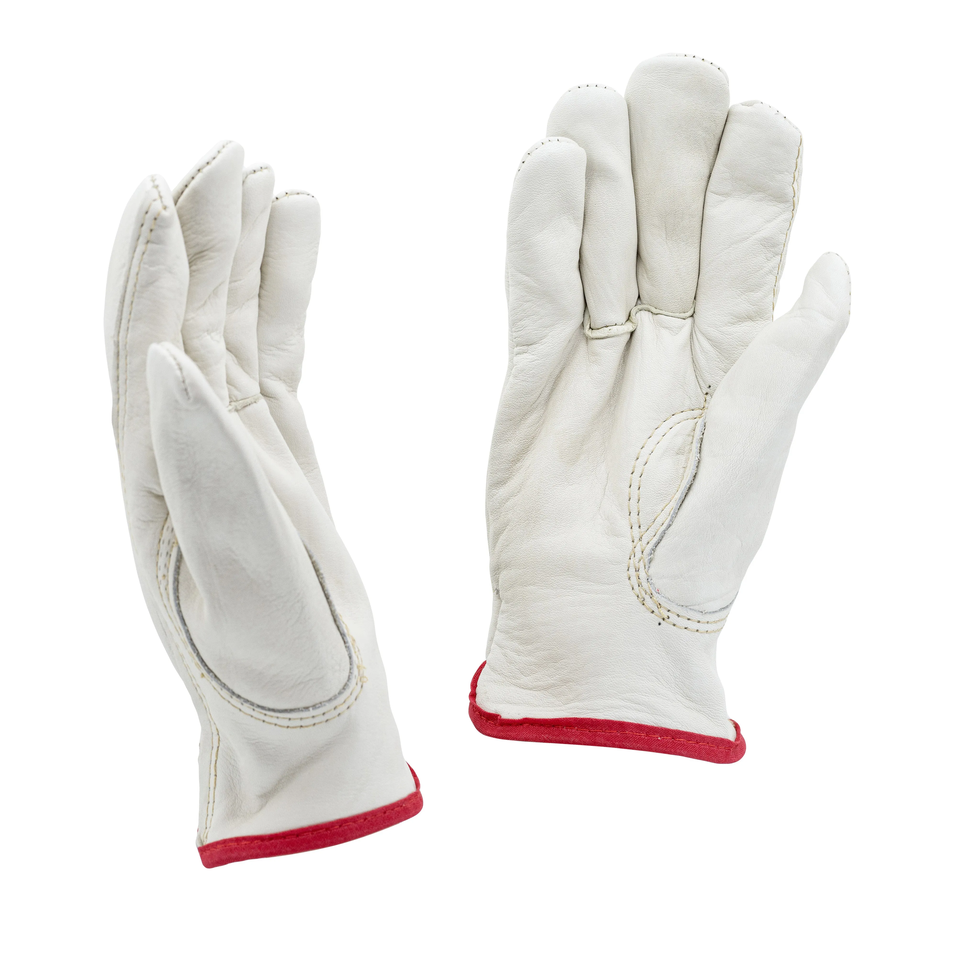 Beige Synthetic Split Cowhide Gloves with Red Fleece-Lined