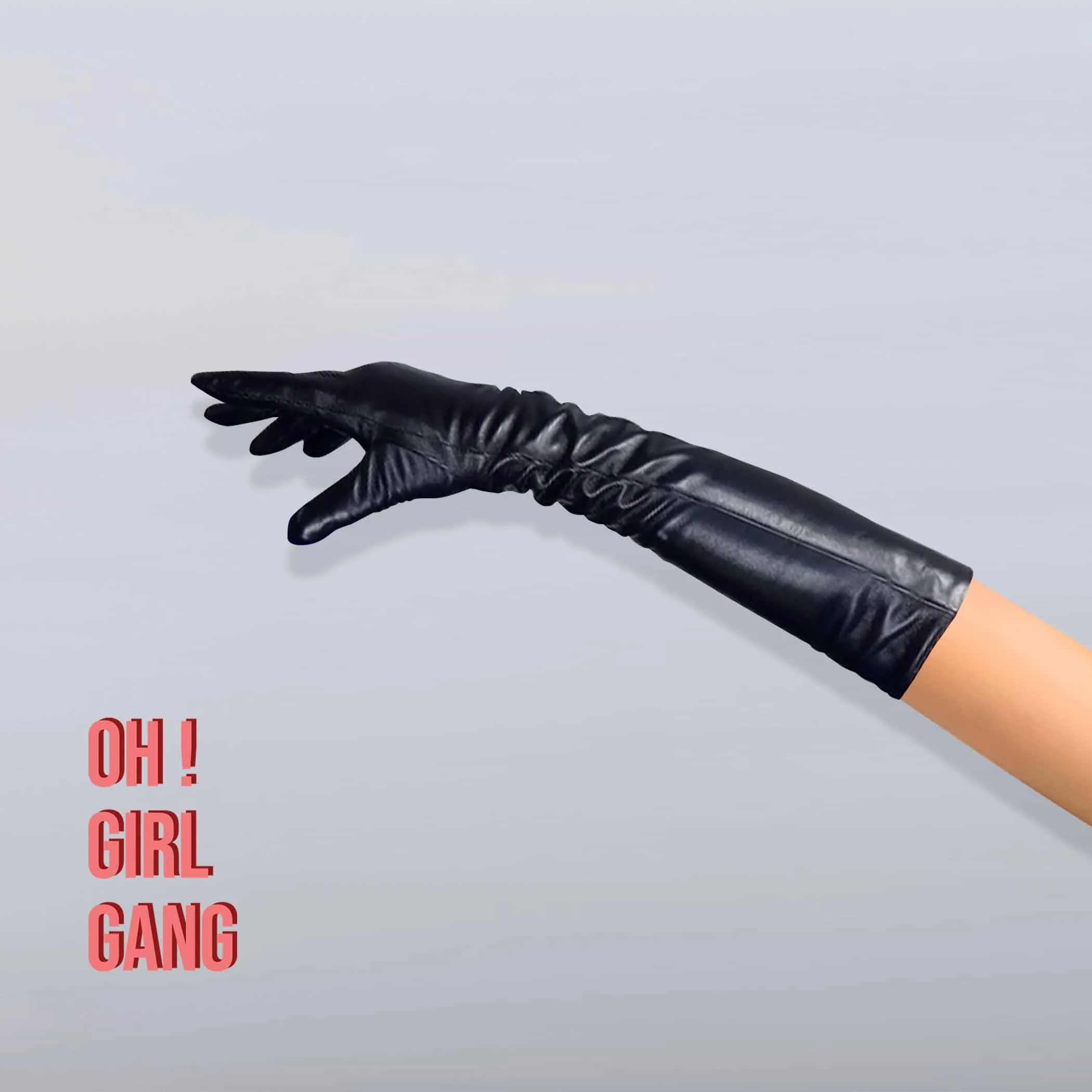 Black Genuine Leather Long Gloves (50cm)