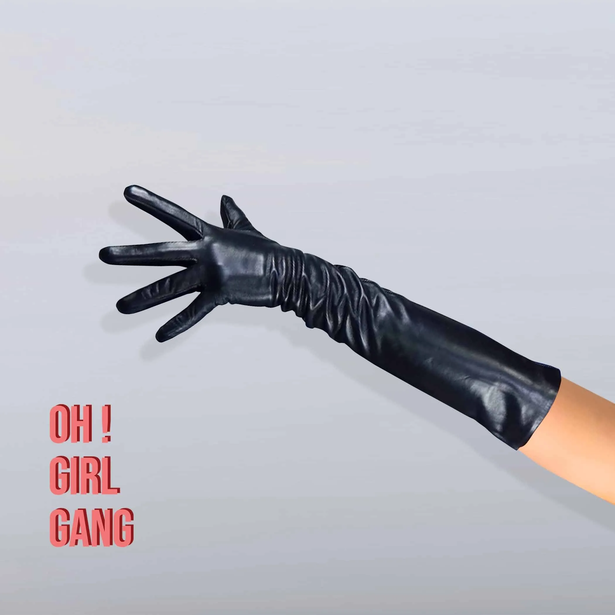 Black Genuine Leather Long Gloves (50cm)