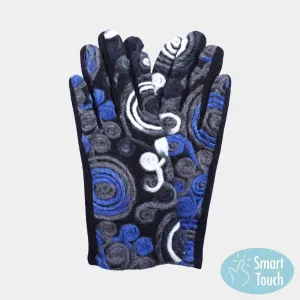 Blue Abstract Smart Touch Gloves