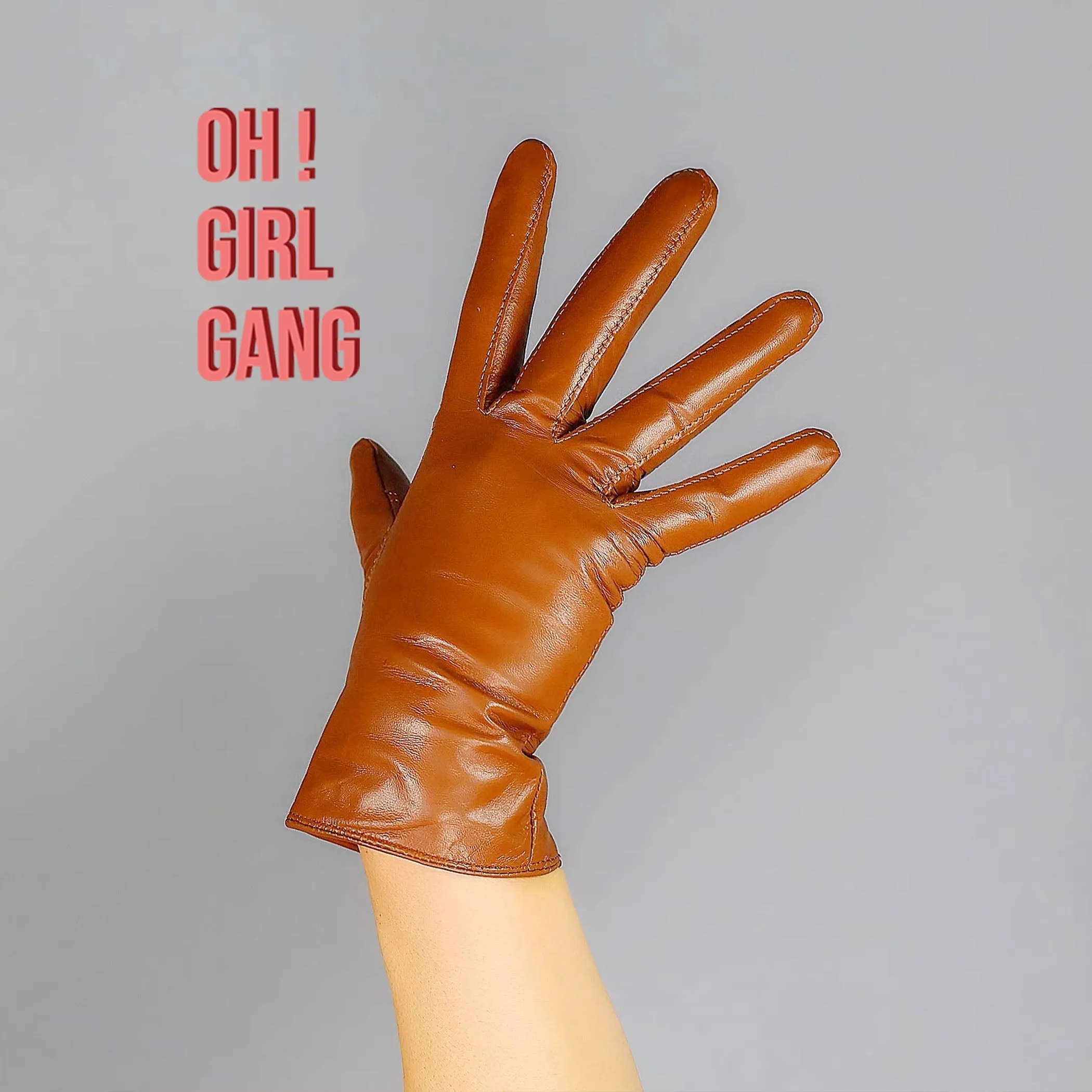Brown GENUINE LEATHER short gloves