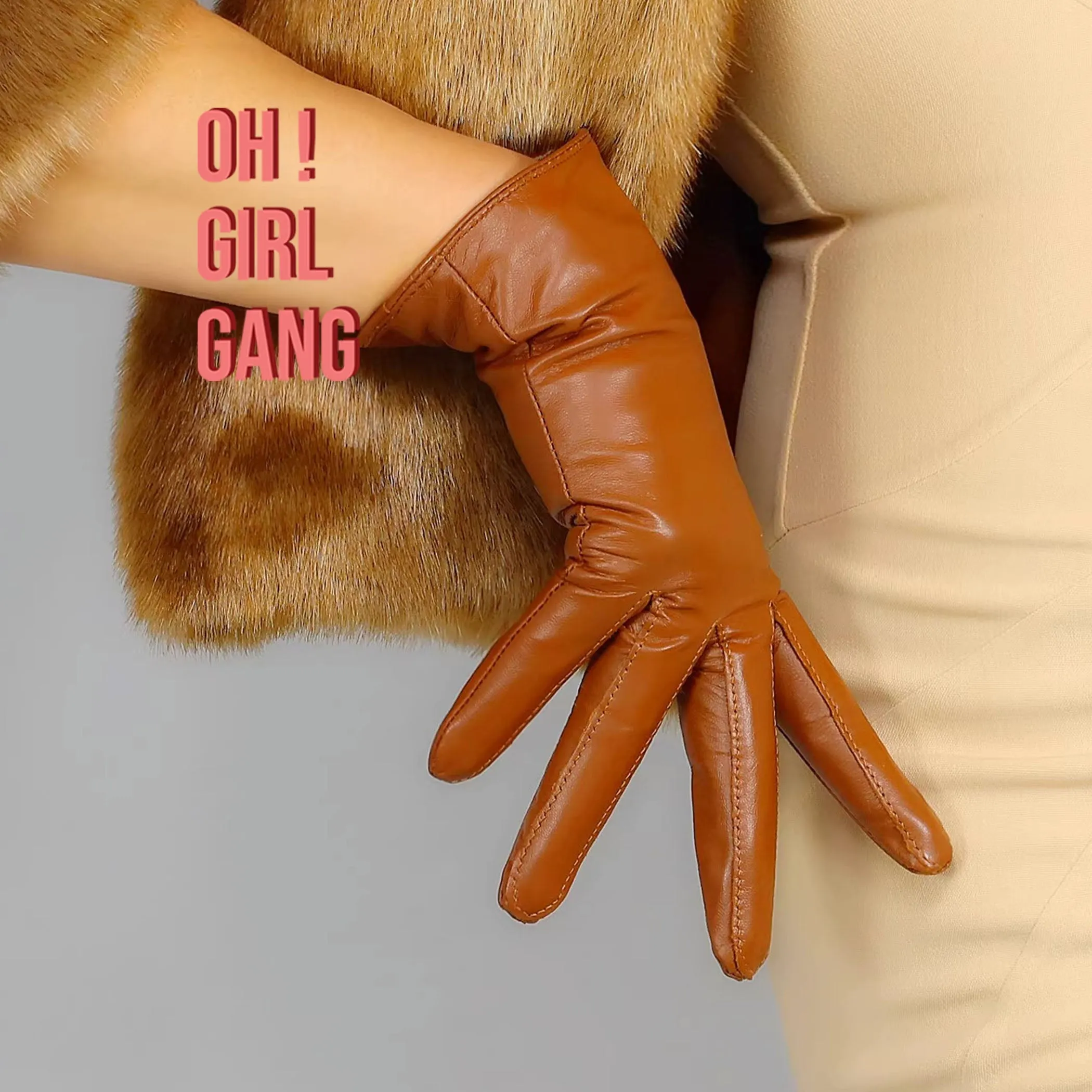 Brown GENUINE LEATHER short gloves