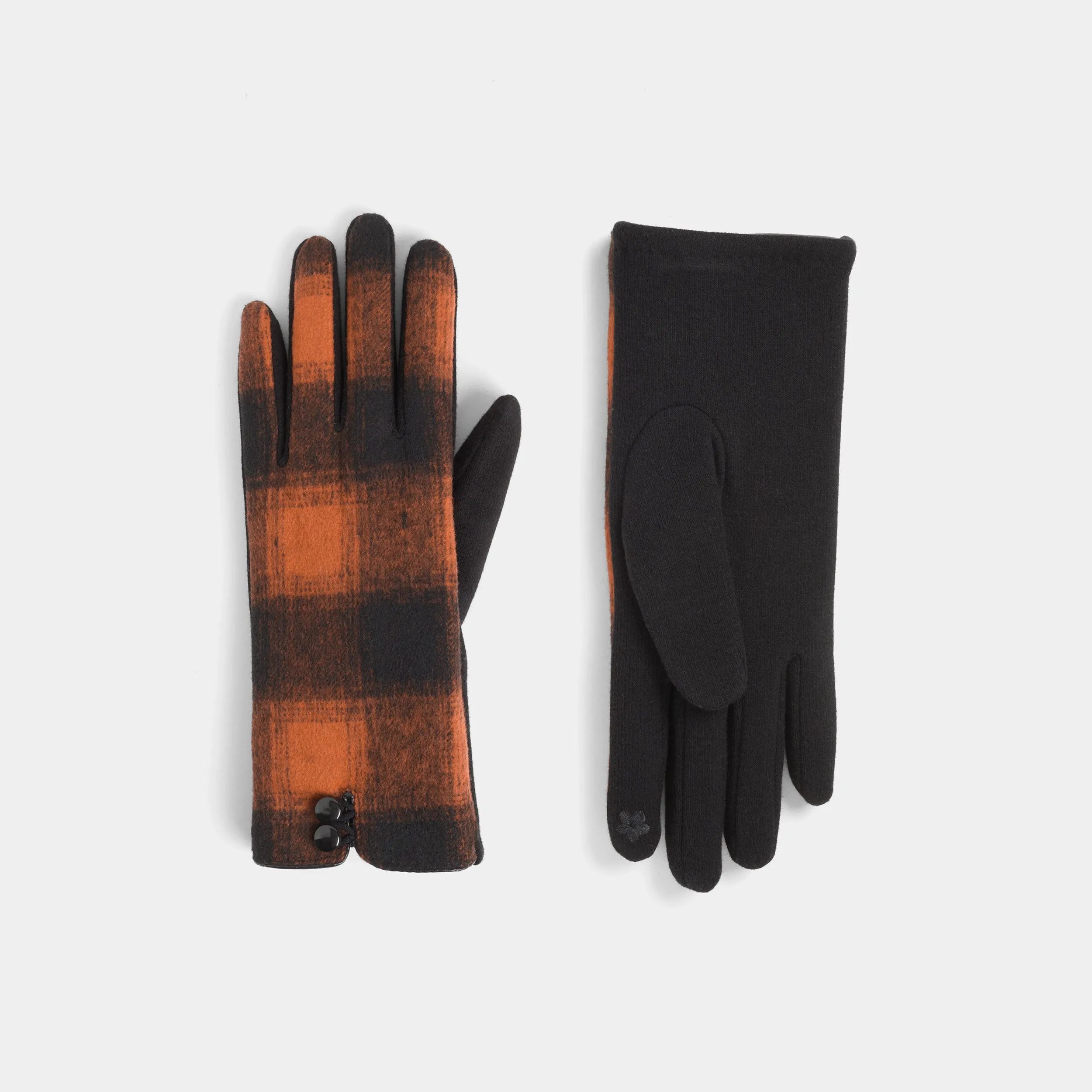 Button Top Plaid Touchscreen Gloves