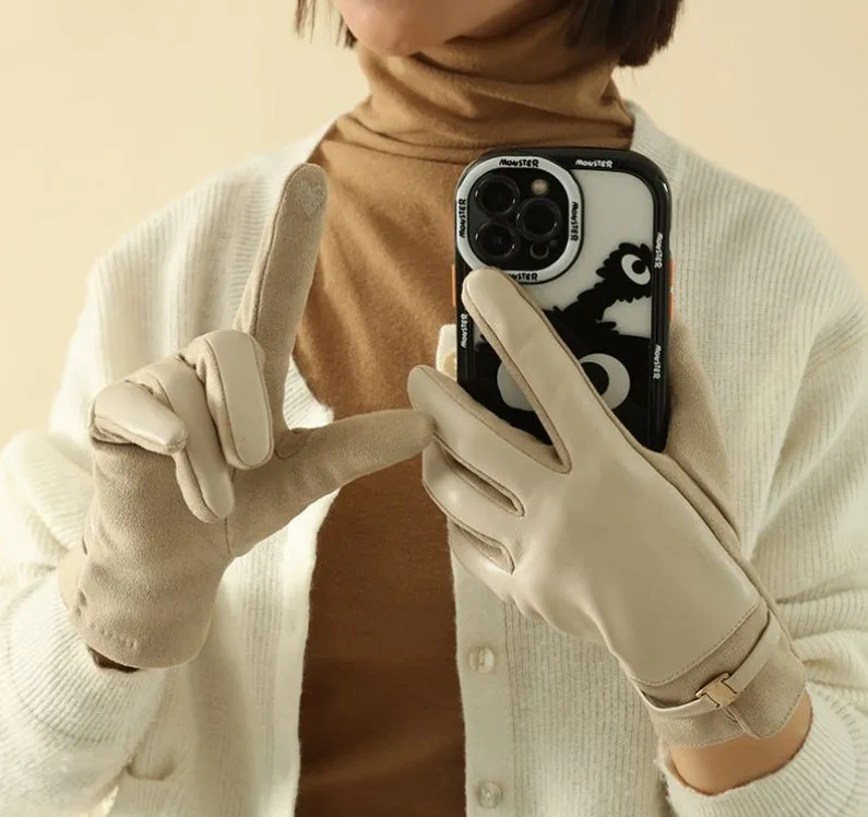 Buy One Get One Free! Suede Gloves for Women, Thickened and Lined with Fur for Winter, Keeping Warm, Windproof, Waterproof, and Touchscreen-Compatible, Outdoor Cycling Gloves.C-241105-2