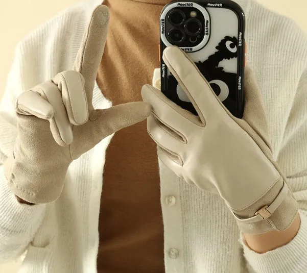 Buy One Get One Free! Suede Gloves for Women, Thickened and Lined with Fur for Winter, Keeping Warm, Windproof, Waterproof, and Touchscreen-Compatible, Outdoor Cycling Gloves.C-241105-2