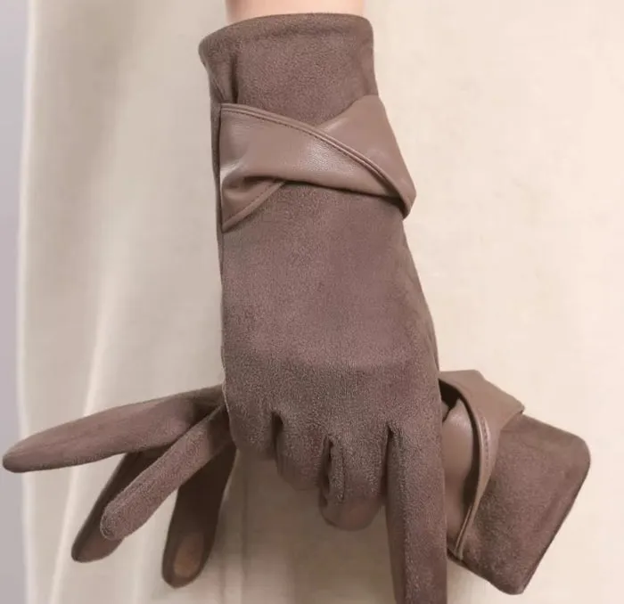 Buy One Get One Free! Warm Gloves for Women, Thickened and Lined with Fur in Autumn and Winter, Suede, Korean Style Fashionable and Simple, Touchscreen-Compatible, Windproof.C-241105-3