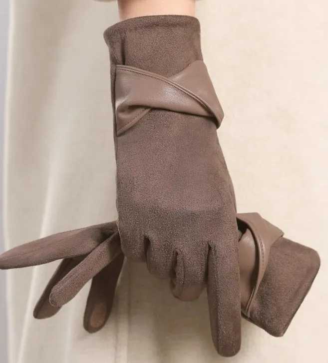 Buy One Get One Free! Warm Gloves for Women, Thickened and Lined with Fur in Autumn and Winter, Suede, Korean Style Fashionable and Simple, Touchscreen-Compatible, Windproof.C-241105-3