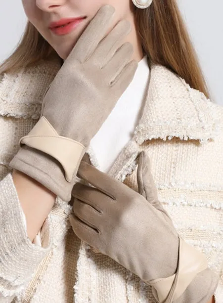 Buy One Get One Free! Warm Gloves for Women, Thickened and Lined with Fur in Autumn and Winter, Suede, Korean Style Fashionable and Simple, Touchscreen-Compatible, Windproof.C-241105-3