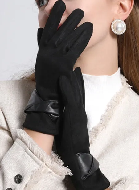 Buy One Get One Free! Warm Gloves for Women, Thickened and Lined with Fur in Autumn and Winter, Suede, Korean Style Fashionable and Simple, Touchscreen-Compatible, Windproof.C-241105-3