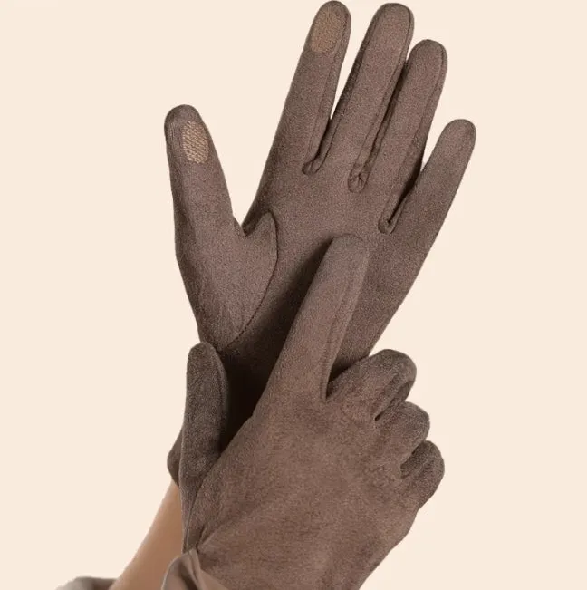 Buy One Get One Free! Warm Gloves for Women, Thickened and Lined with Fur in Autumn and Winter, Suede, Korean Style Fashionable and Simple, Touchscreen-Compatible, Windproof.C-241105-3