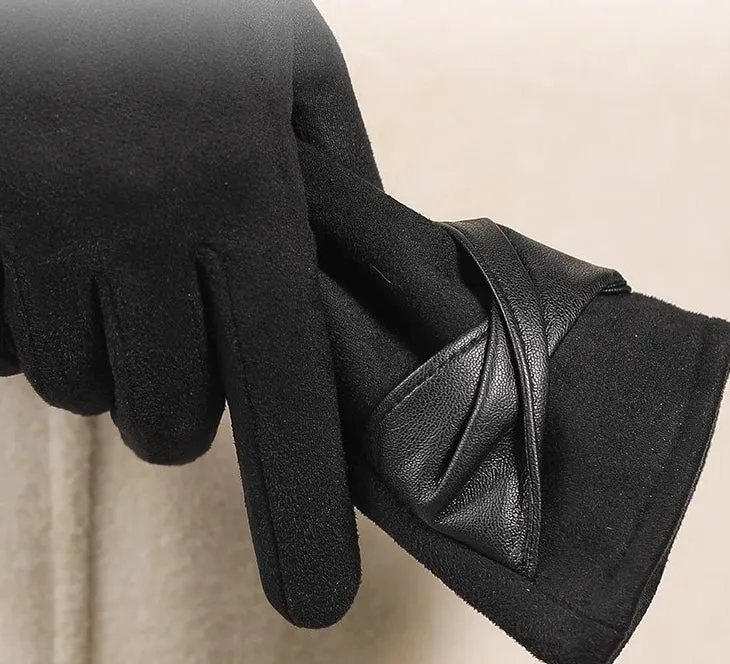 Buy One Get One Free! Warm Gloves for Women, Thickened and Lined with Fur in Autumn and Winter, Suede, Korean Style Fashionable and Simple, Touchscreen-Compatible, Windproof.C-241105-3