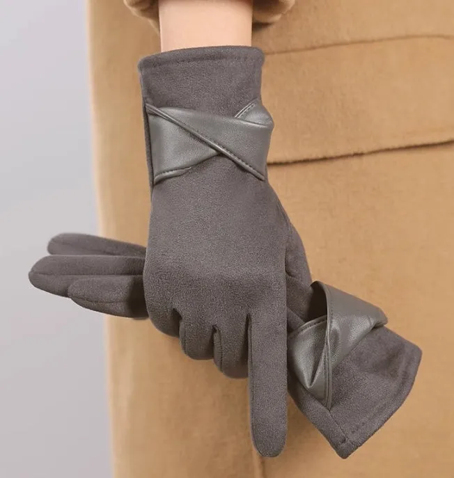 Buy One Get One Free! Warm Gloves for Women, Thickened and Lined with Fur in Autumn and Winter, Suede, Korean Style Fashionable and Simple, Touchscreen-Compatible, Windproof.C-241105-3