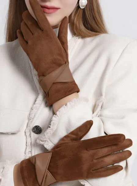Buy One Get One Free! Warm Gloves for Women, Thickened and Lined with Fur in Autumn and Winter, Suede, Korean Style Fashionable and Simple, Touchscreen-Compatible, Windproof.C-241105-3