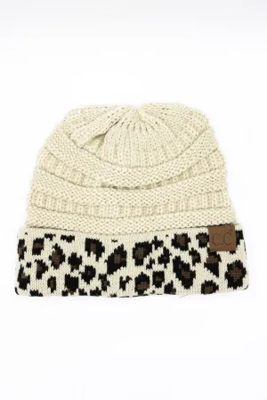 C.C. Leopard Print Cuff Beanie for Women in Beige | HAT-80-BEIGE
