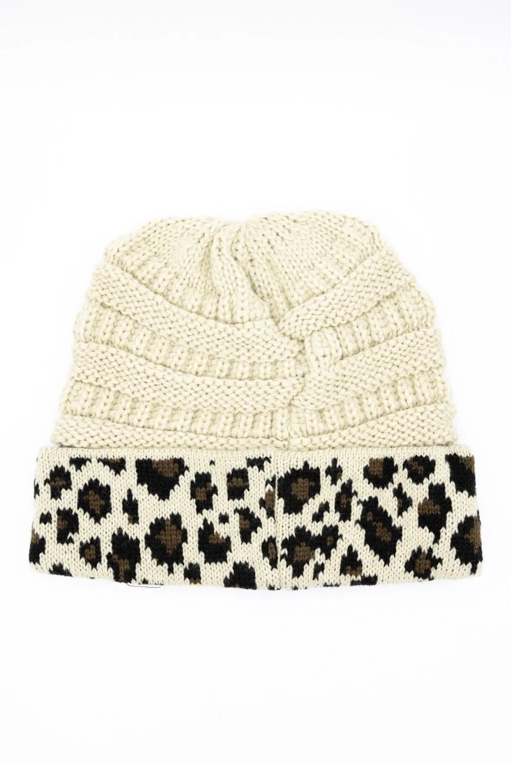 C.C. Leopard Print Cuff Beanie for Women in Beige | HAT-80-BEIGE