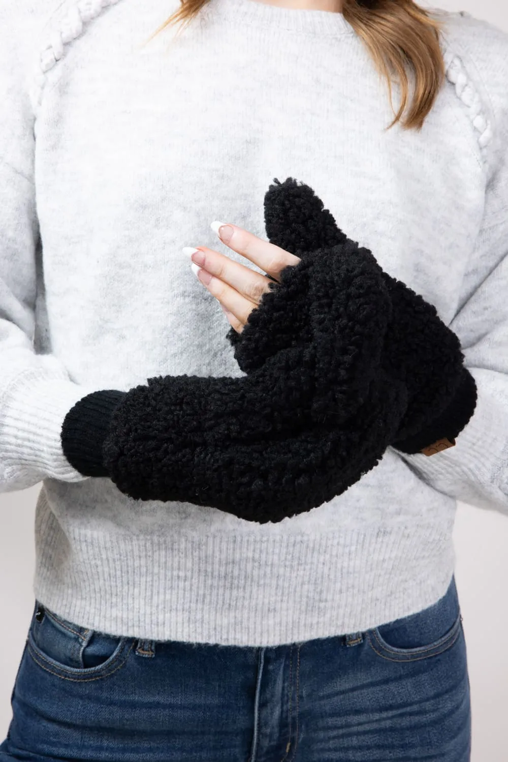 C.C. Sherpa Mittens for Women in Black | MT-008-BLACK