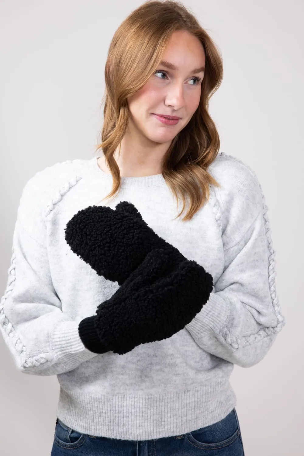 C.C. Sherpa Mittens for Women in Black | MT-008-BLACK