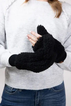 C.C. Sherpa Mittens for Women in Black | MT-008-BLACK