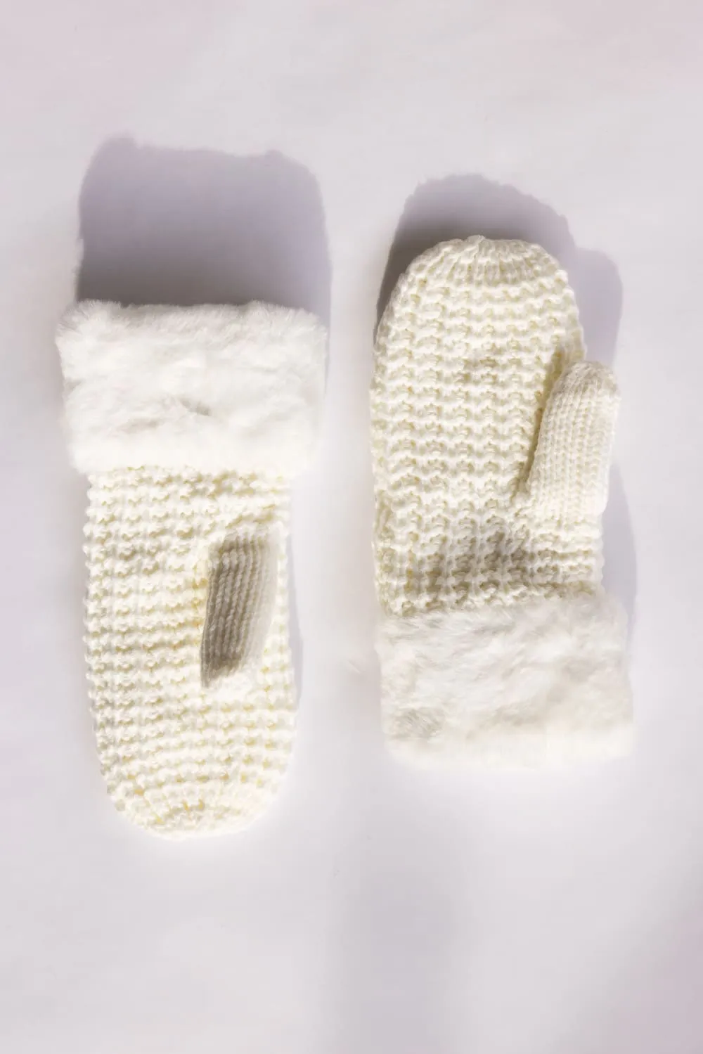 C.C. Waffle Knit Mittens for Women in Ivory | MTE-0032-IVORY