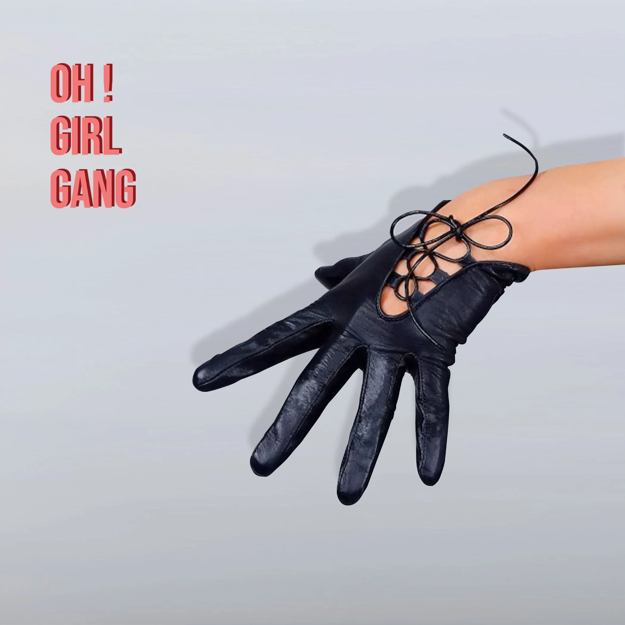 Chic Lace-Up Black Leather Short Biker Gloves (20 cm)