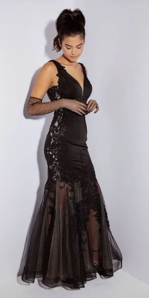 Eureka Fashion 9060 Long Mermaid Gown Embroidery Glitter Tulle Bottom Flare