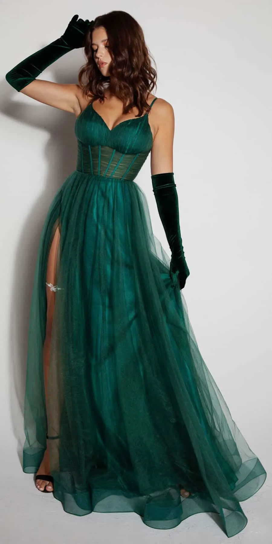 Eureka Fashion 9177 Long A-Line Mesh Ball Gown with Leg Slit