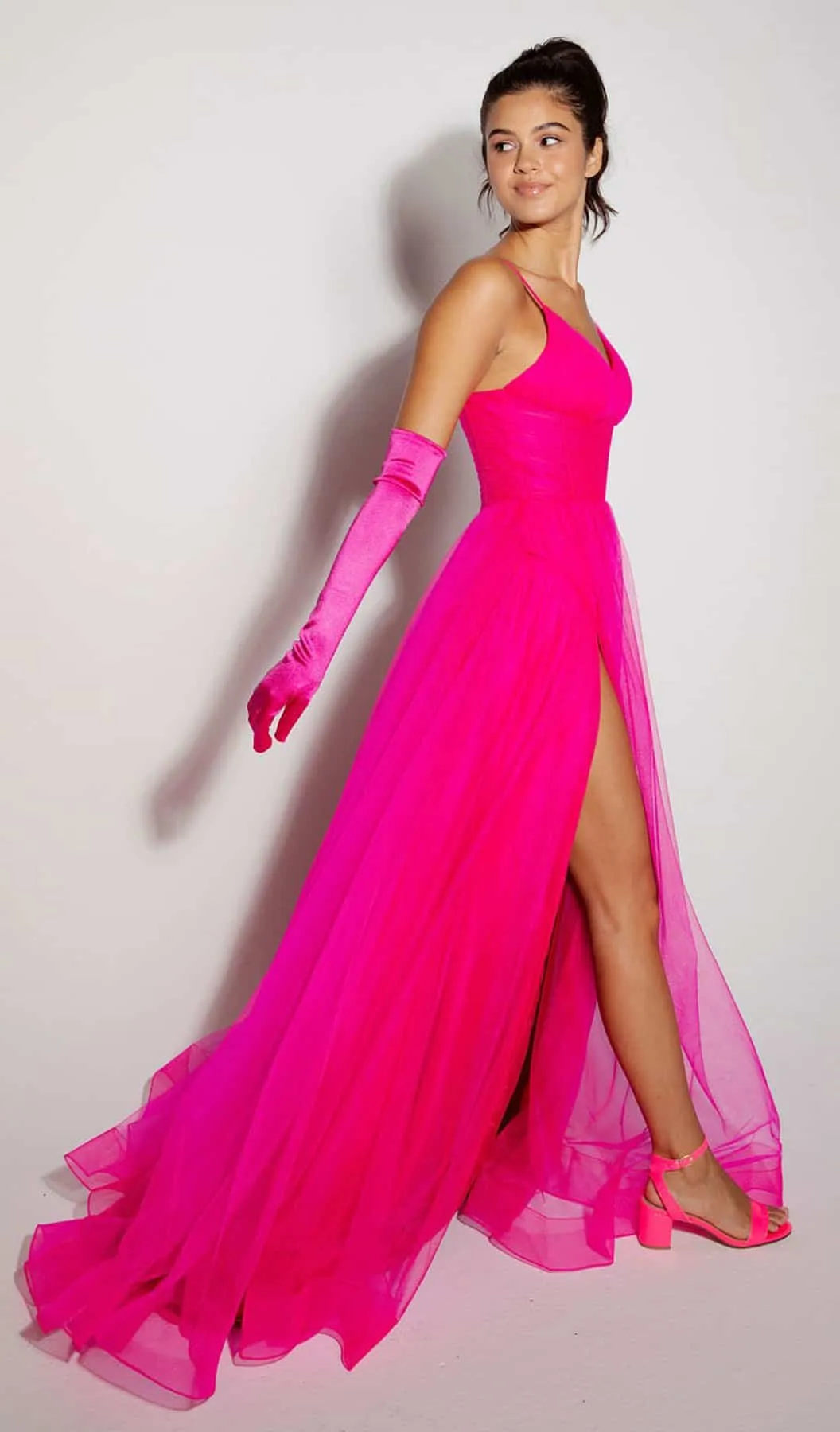Eureka Fashion 9177 Long A-Line Mesh Ball Gown with Leg Slit