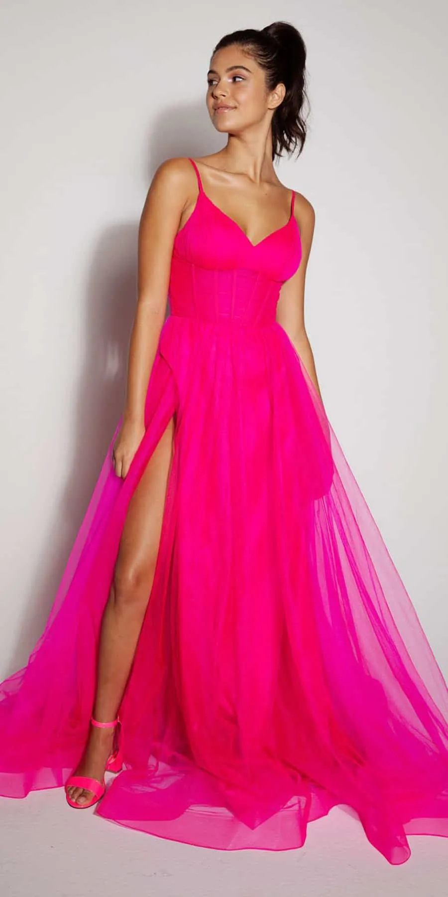 Eureka Fashion 9177 Long A-Line Mesh Ball Gown with Leg Slit