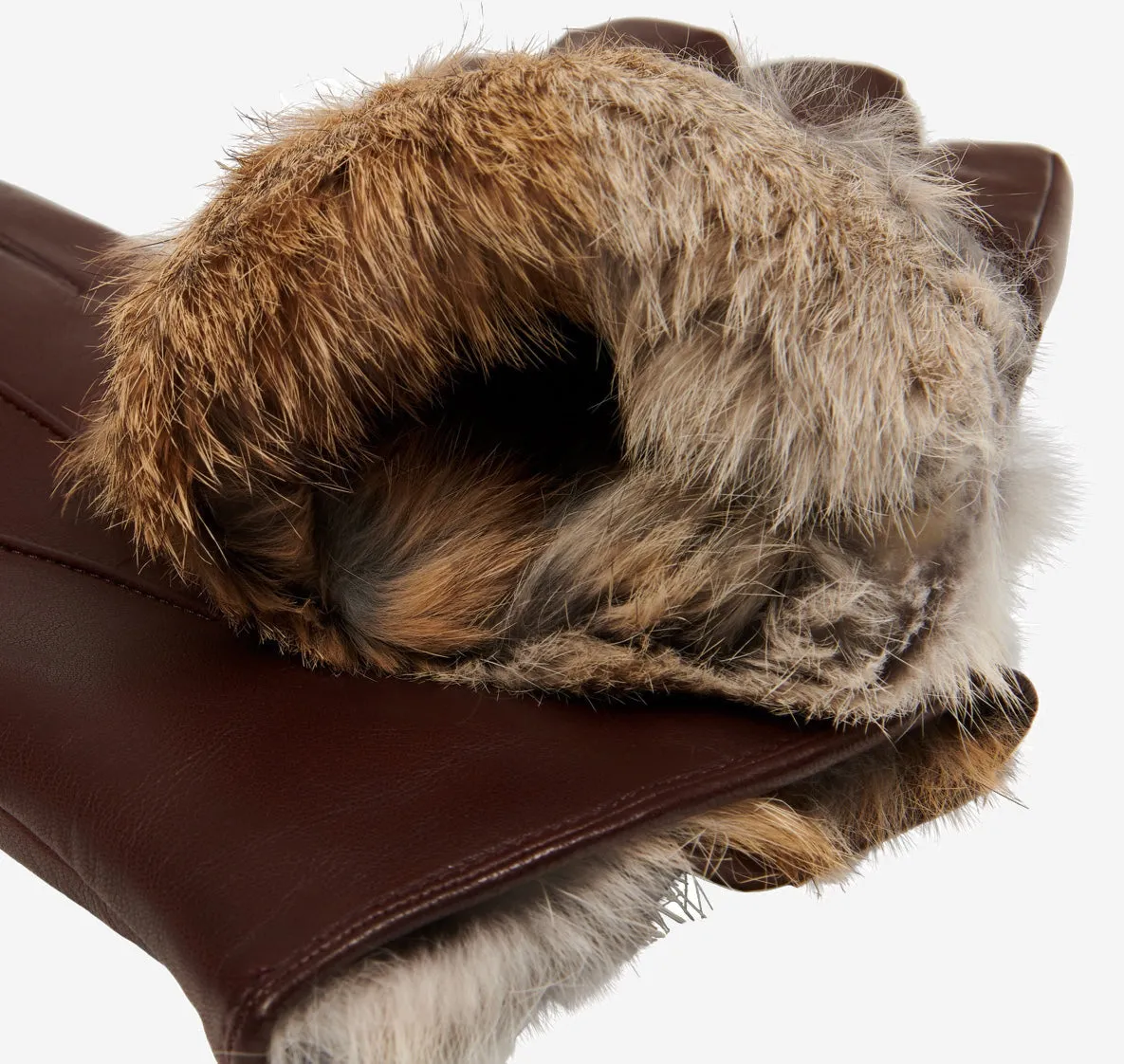 Francesca (brown) - Italian lambskin leather gloves with brown rabbit fur lining