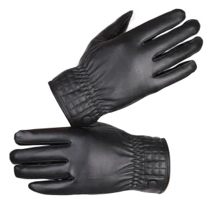 Full Hand Mens Black PU Leather Gloves for Winters -Touchscreen warm gloves - for Skiing or