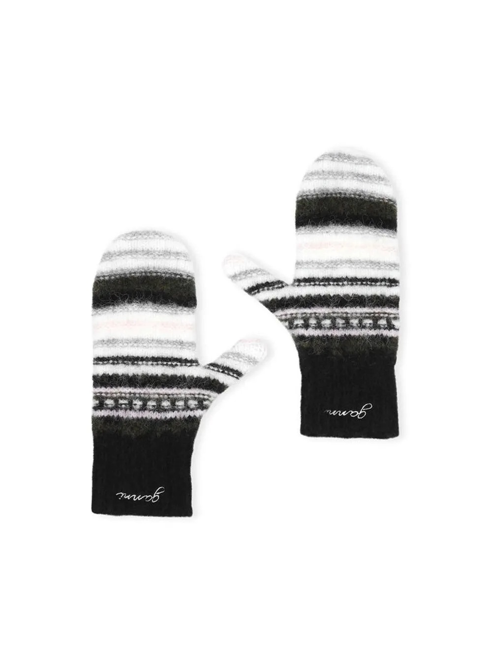 Ganni Striped Soft Wool Mittens in Black