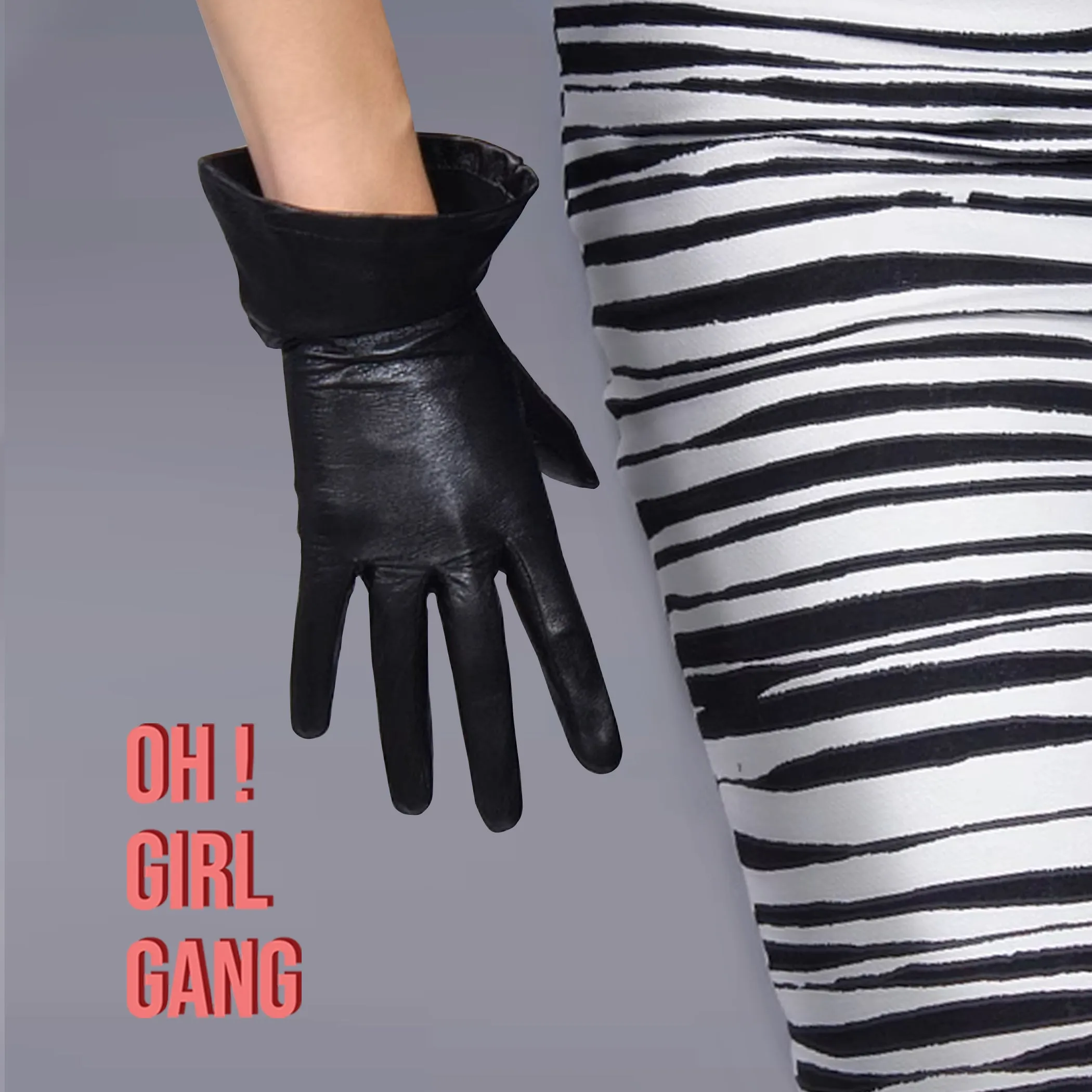 GENUINE LEATHER Black short gloves (28cm)