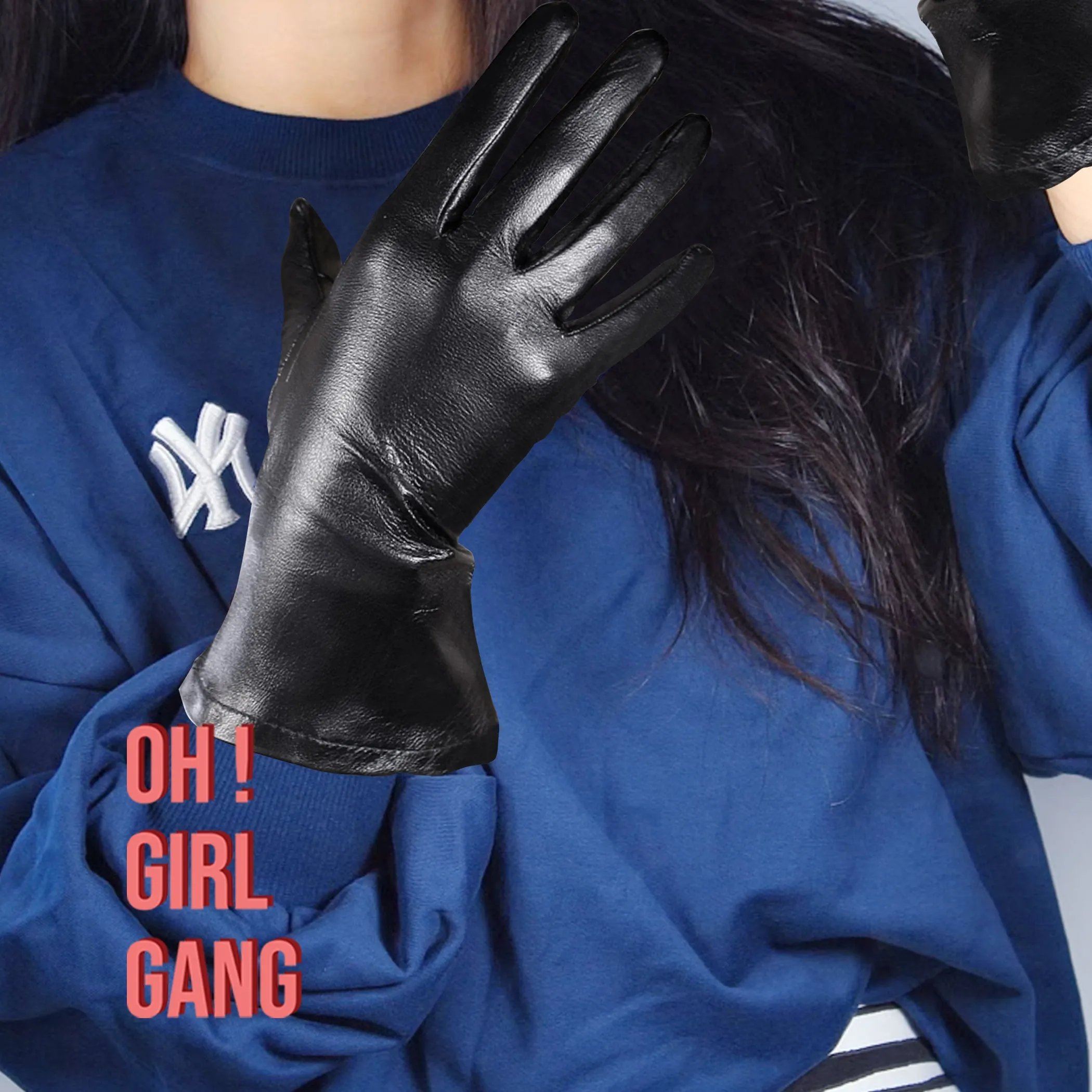 GENUINE LEATHER Black short gloves (28cm)