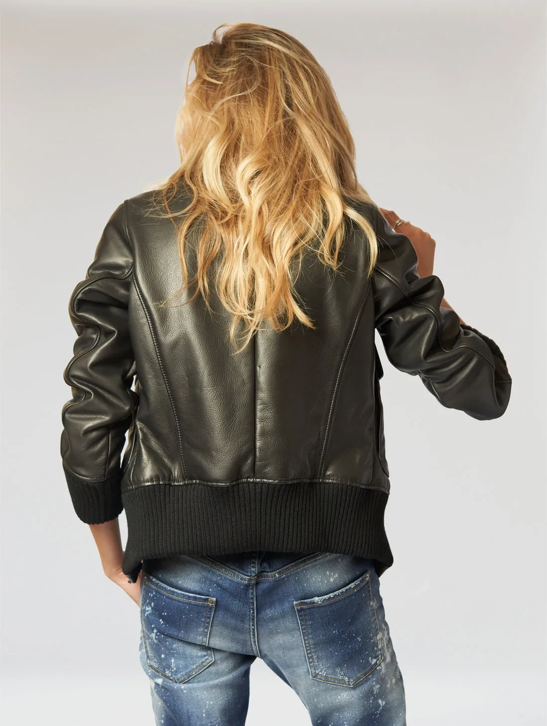 GLORIA AVIATOR LEATHER JACKET IN BLACK - Woman