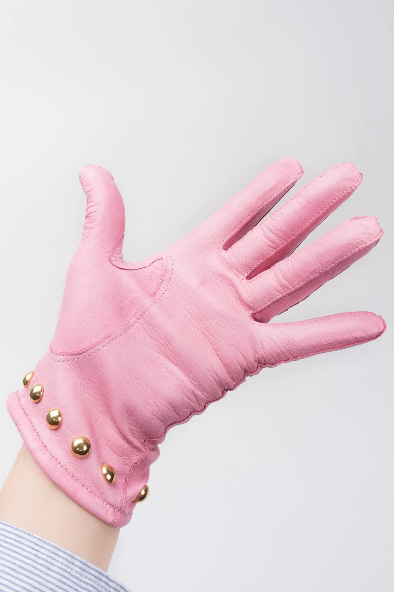Gold Y-Stud Leather Gloves