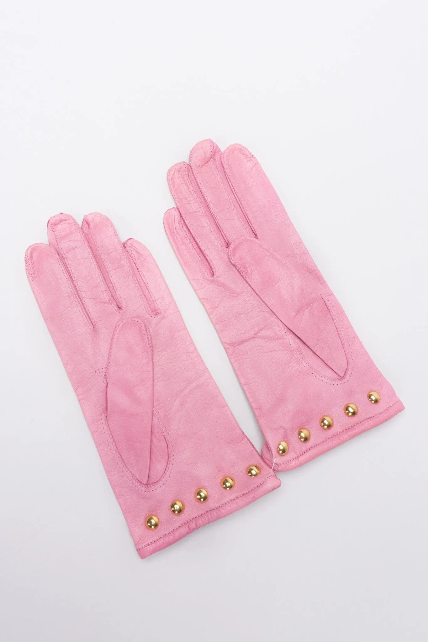 Gold Y-Stud Leather Gloves