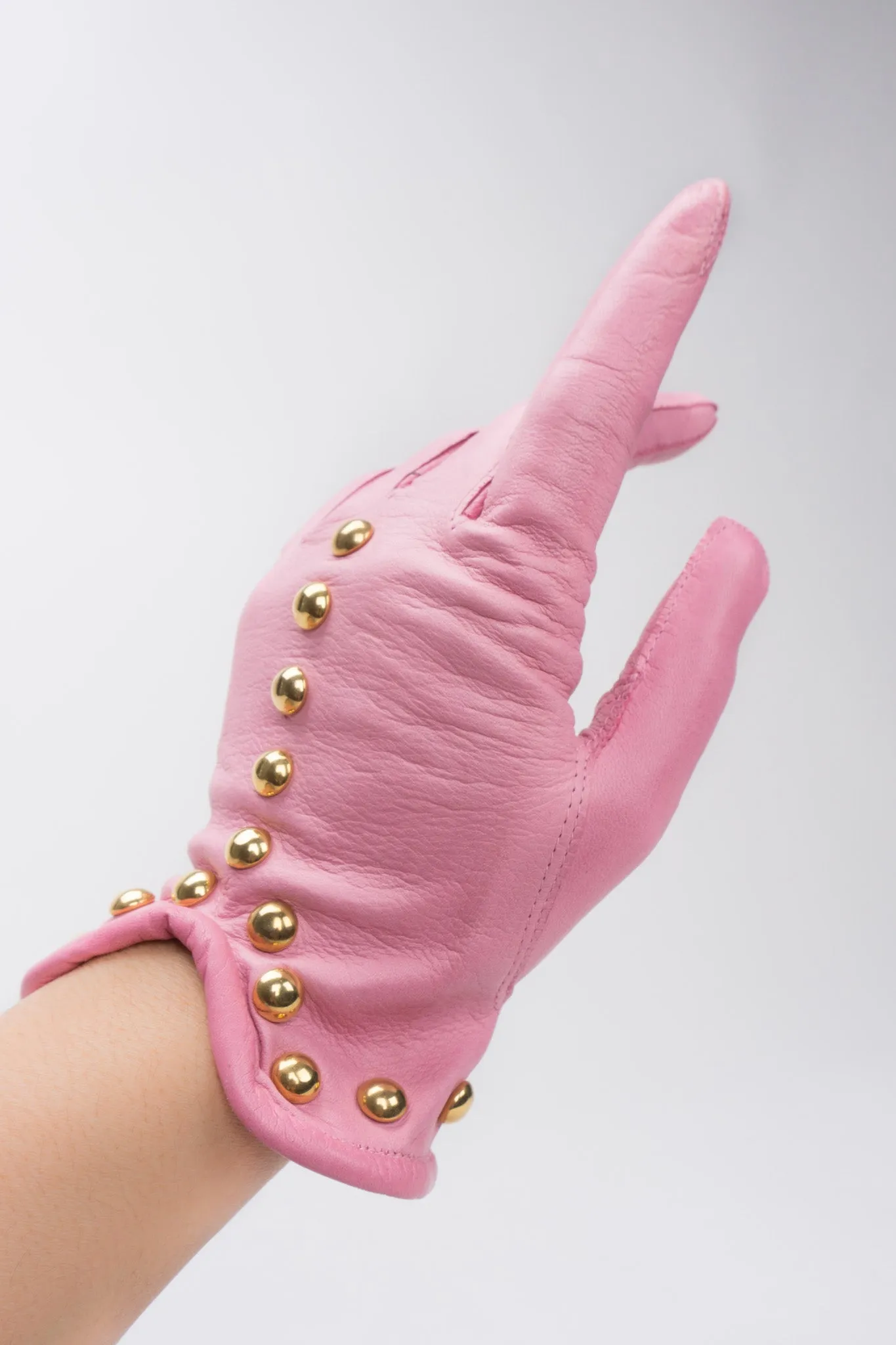 Gold Y-Stud Leather Gloves