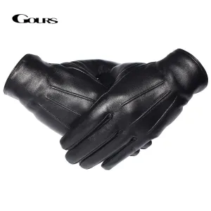 GOURS - Original Winter Gloves Men Genuine Leather Gloves Touch Screen Black Real Sheepskin Wool Lining Warm Driving Gloves New GSM050