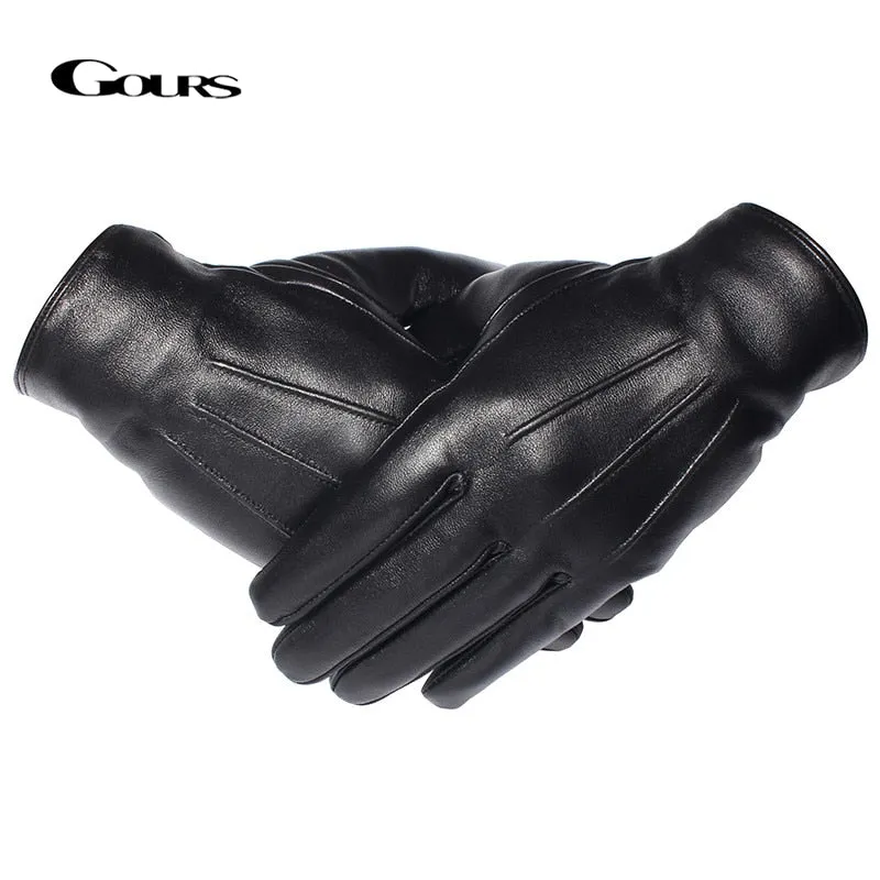 GOURS - Original Winter Gloves Men Genuine Leather Gloves Touch Screen Black Real Sheepskin Wool Lining Warm Driving Gloves New GSM050