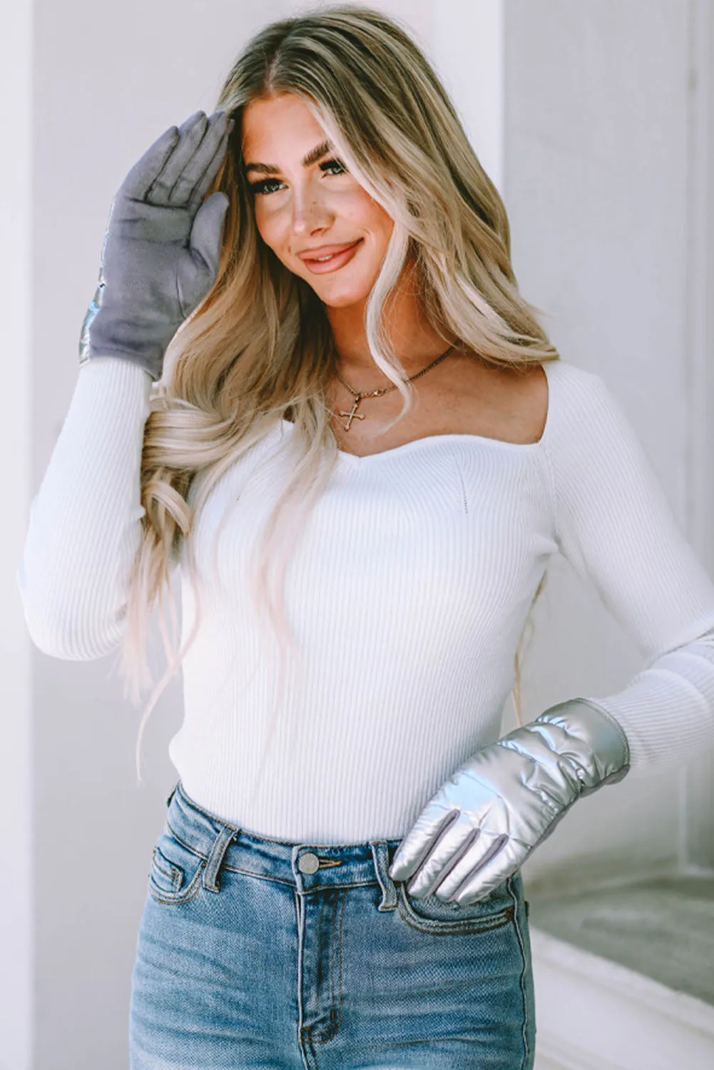Gray Shiny Touch Screen Cycling Gloves