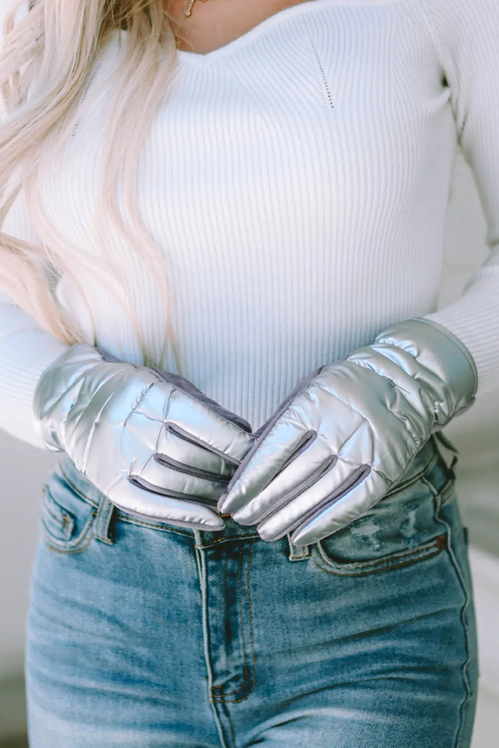Gray Shiny Touch Screen Cycling Gloves