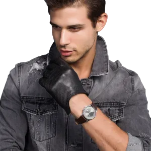 HighShine Men's Unlined Mesh Genuine Leather Gloves Touchscreen Breathable Soft Lambskin  Driving Retro Motorcycle gloves
