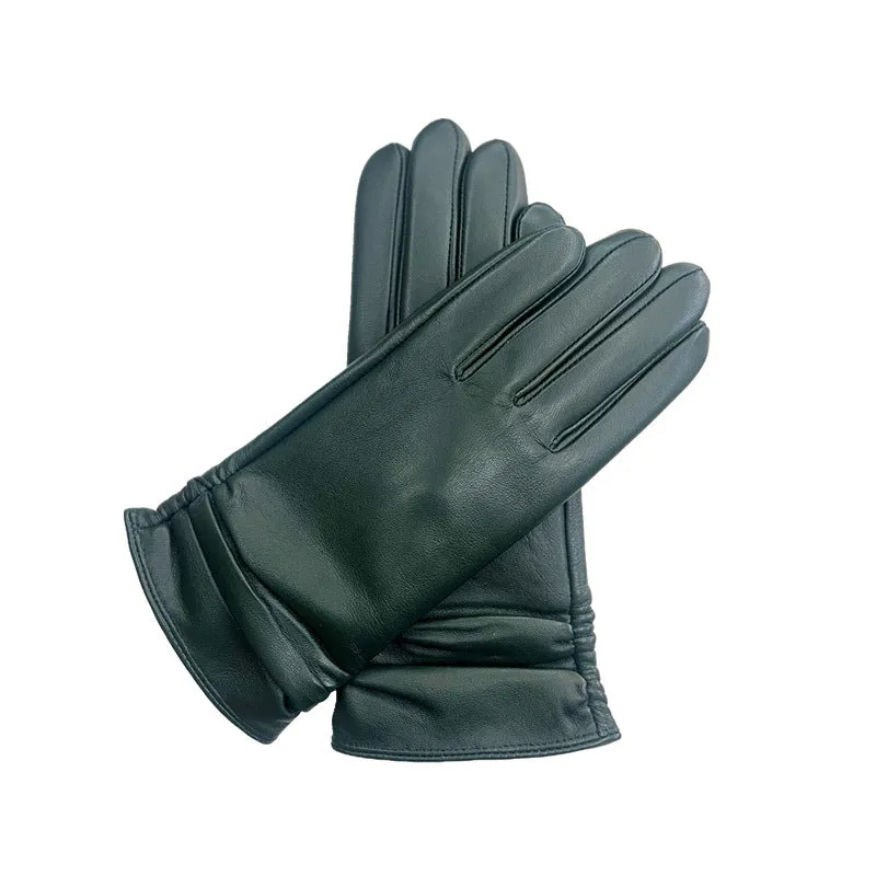 Ladies Color Touch Screen Sheepskin Leather Gloves with Velvet Lining
