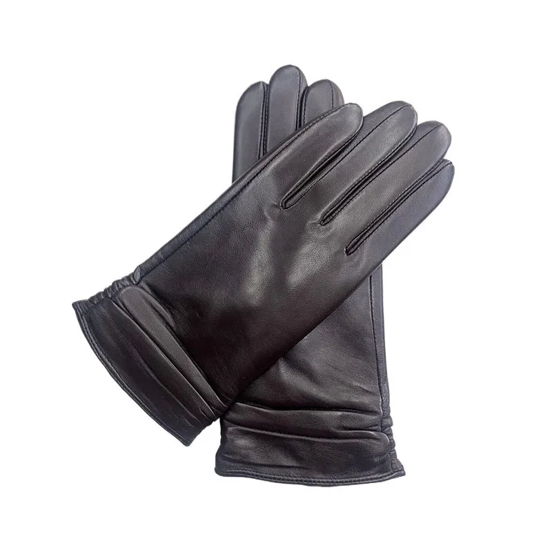 Ladies Color Touch Screen Sheepskin Leather Gloves with Velvet Lining