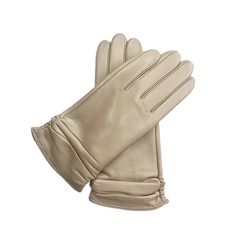 Ladies Color Touch Screen Sheepskin Leather Gloves with Velvet Lining